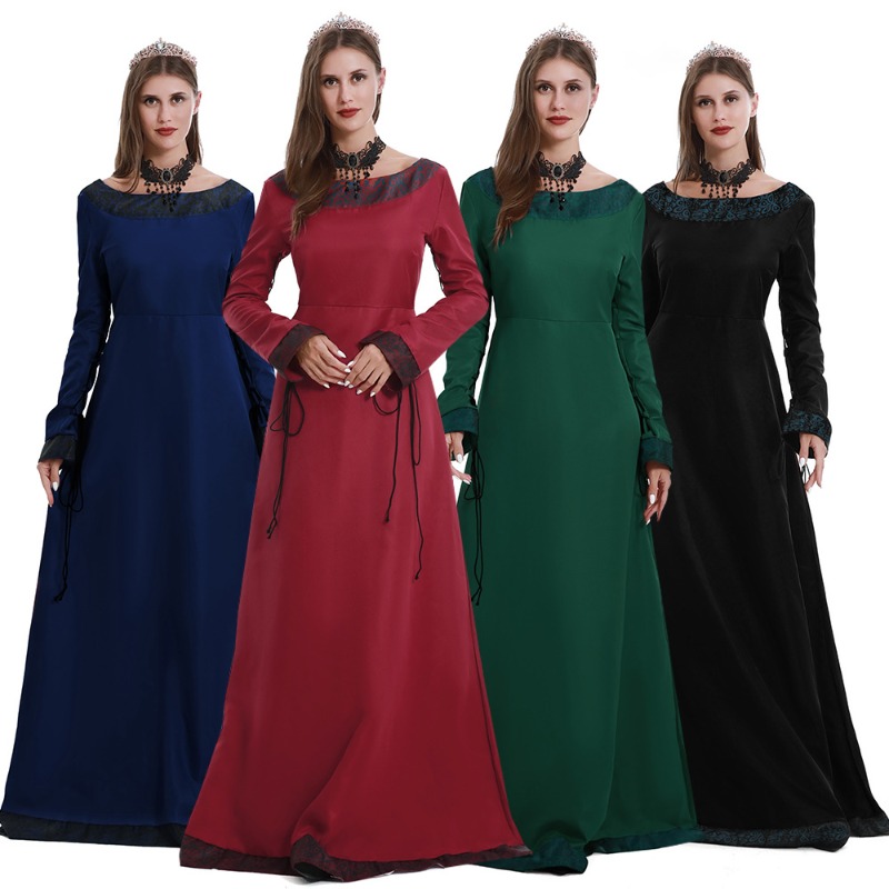 Necklaces - Dames Middeleeuwse Lange Jurk V-hals Lange