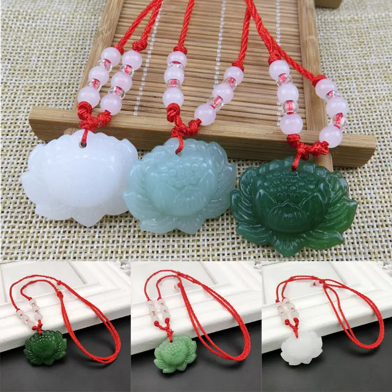 Necklaces - Natuurlijke groene jade lotus hanger kralen