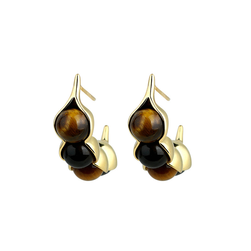 Earrings - Tiger Eye Pod Oorbellen Edelsteen Echte