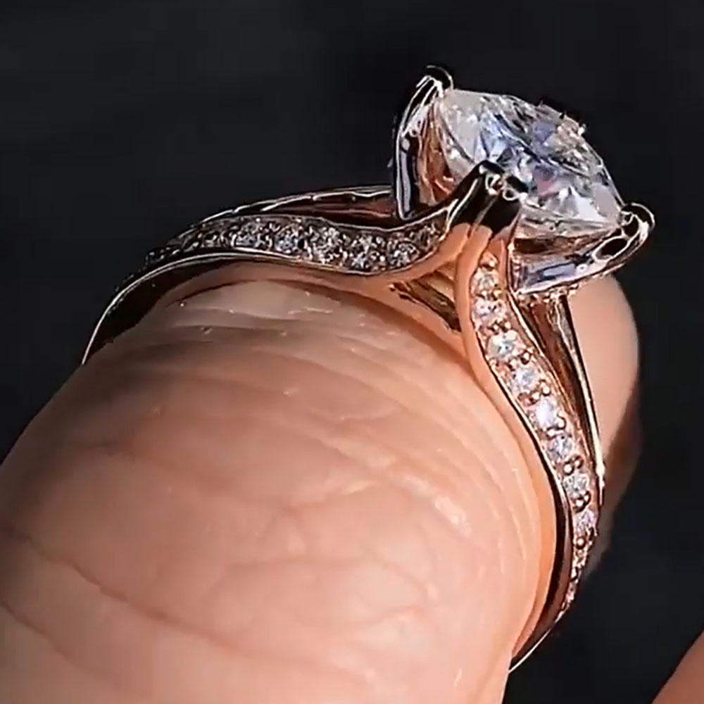 Aangepaste massief 10K Rose Go - Moissanite Engagement Ring 1 Carat recensie en prijs