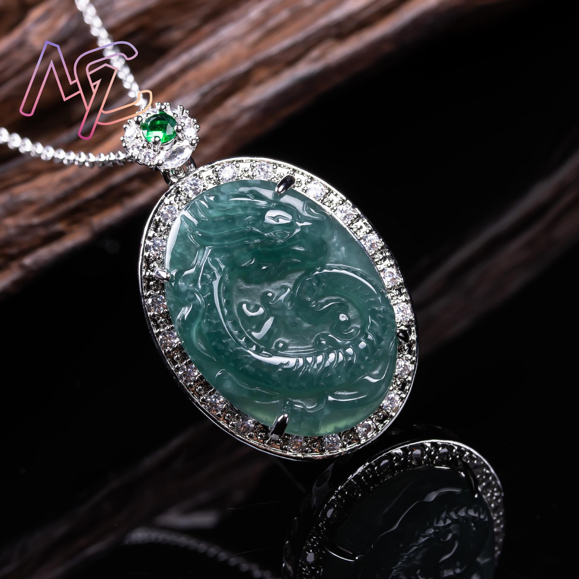 Myanmar Jadeïet Draak Hanger K - 925 Sterling Silver Chain Necklace Men recensie en prijs